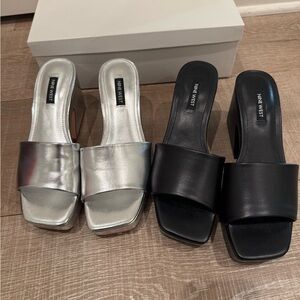Nine West Metallic Silver and Black Mules